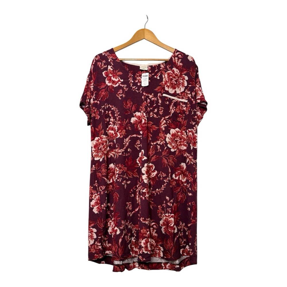 Soma Cool Nights Nightgown Sleep Shirt Soft Jersey Plum Floral Lounge NWT XXL